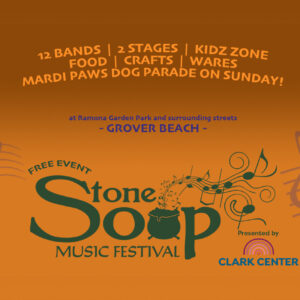 Composite image of musical notes: STONE SOUP MUSIC FESTIVAL: 12 Bands, 2 Stages, Kidz Zone, Food, Crafts, Wares, Mardi Paws Dog Parade