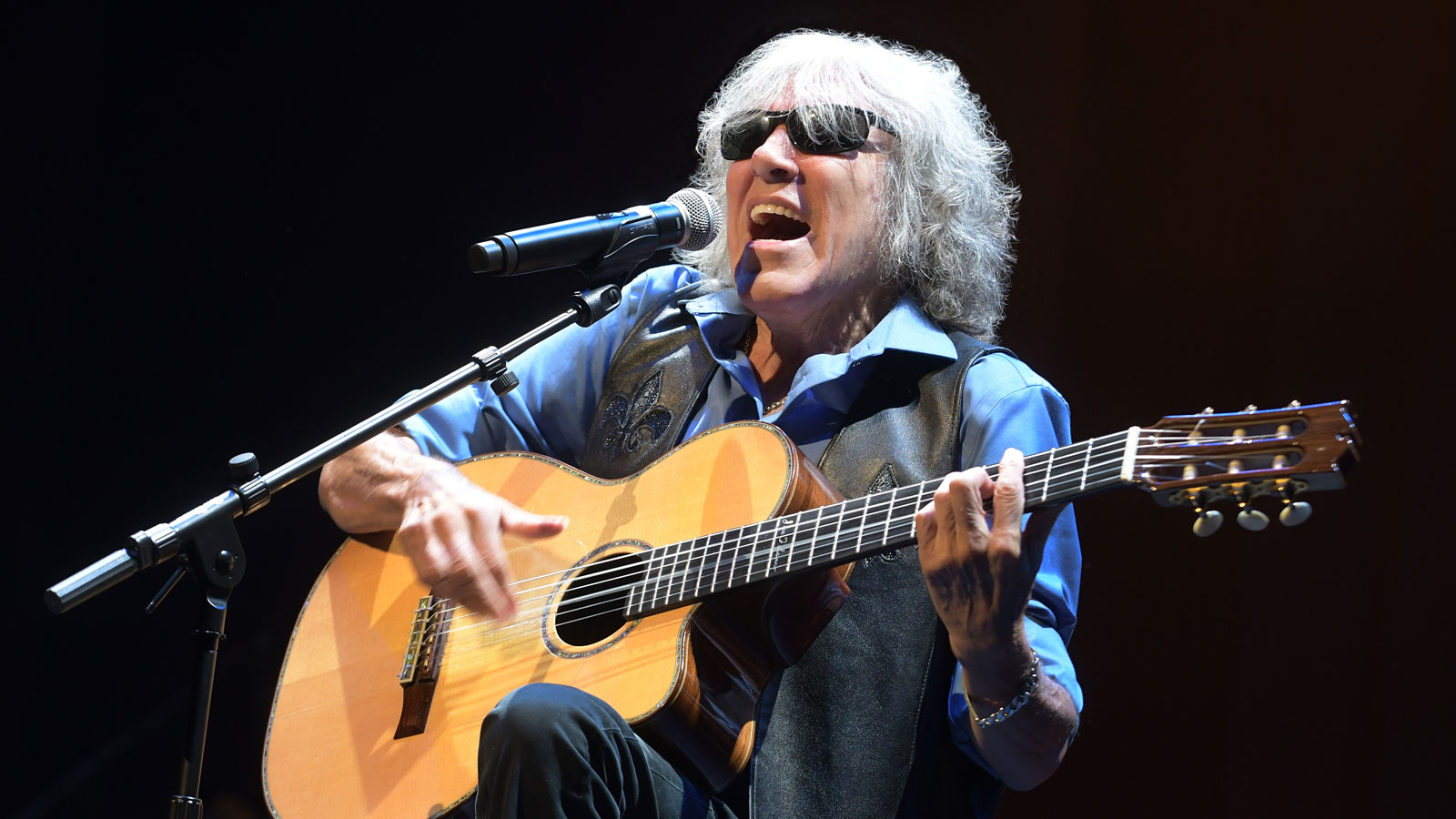 José Feliciano playing guitar at the microphone