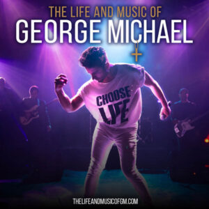 George Michael wearing Choose Life shirt strikes a pose