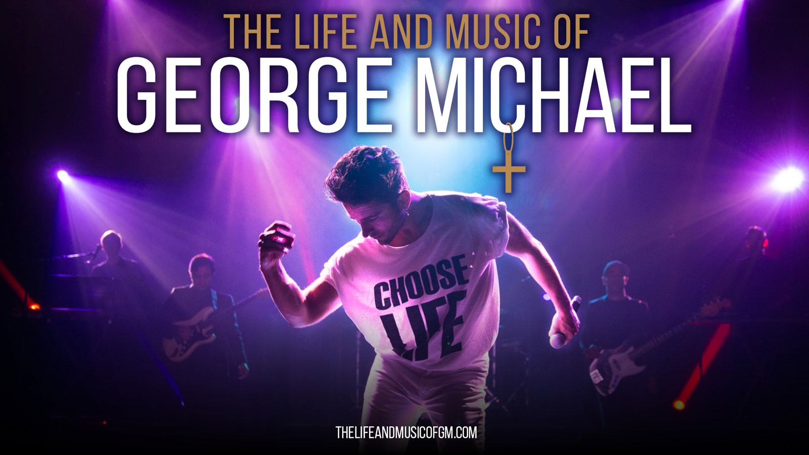 George Michael wearing Choose Life shirt strikes a pose