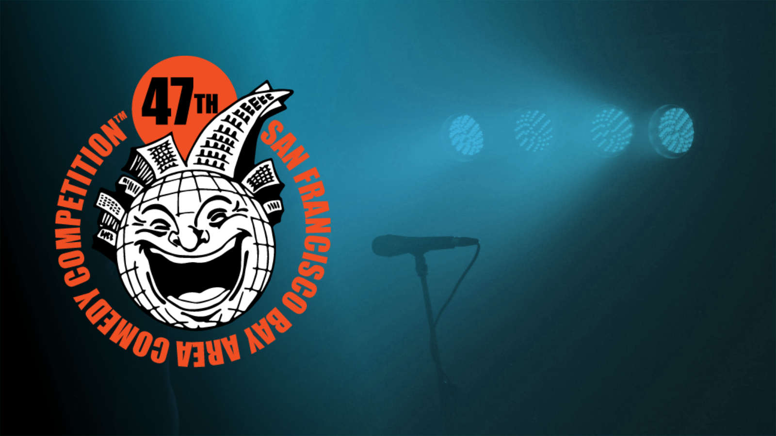 47th San Francisco Bay Area Comedy Competition Logo with microphone in background