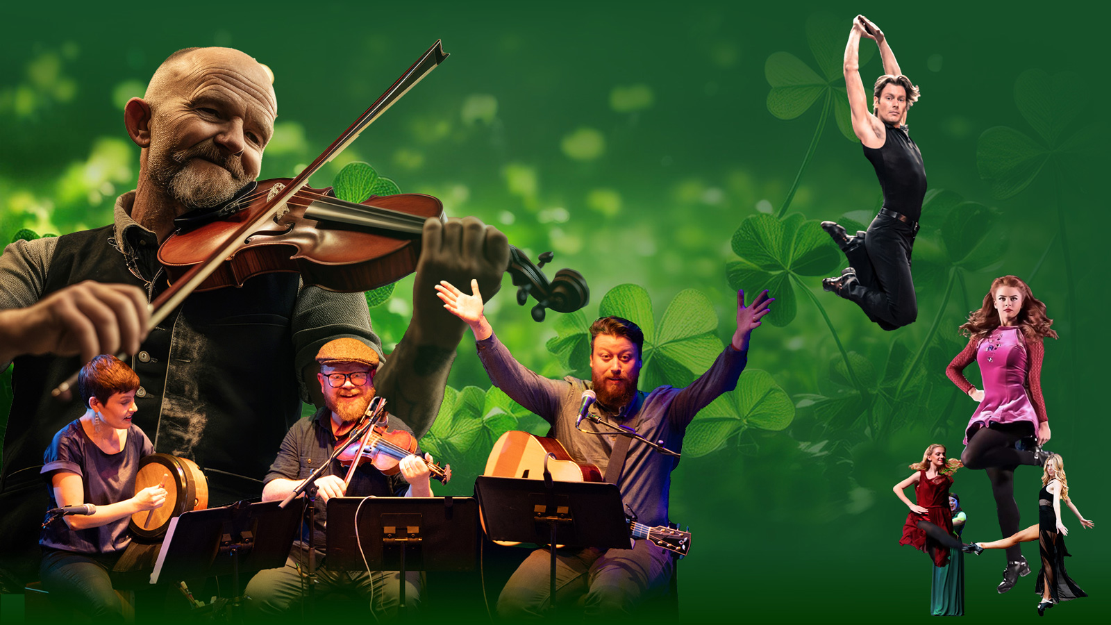 St. Patrick's Day in Ireland composite with band members and dancers
