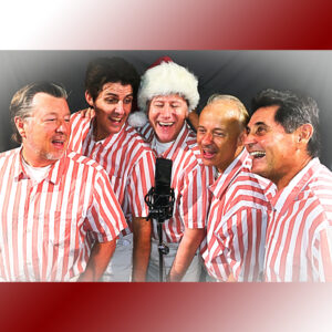 Members of Surfin' The Beach Boys Tribute dressed in holiday attire