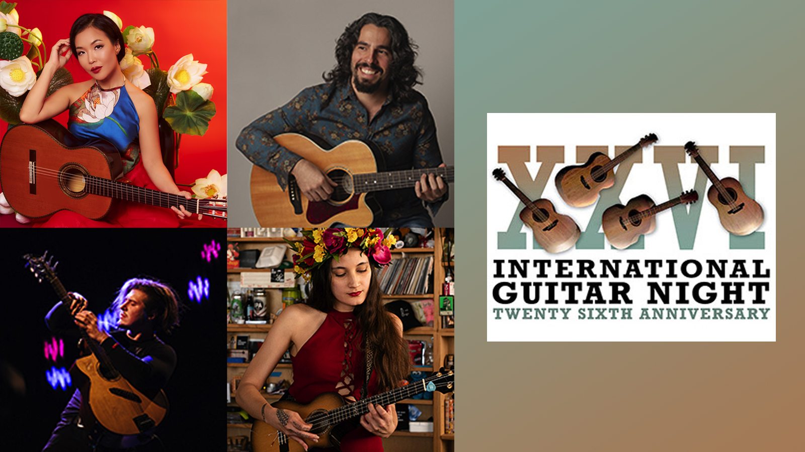 Musicians Thu Le, Lucas Imbiriba, Alexandr Misko, and Taimane for International Guitar Night.