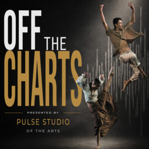 Dancers leaping through the air with composite text Off the Charts presented by Pulse Studio of the Arts