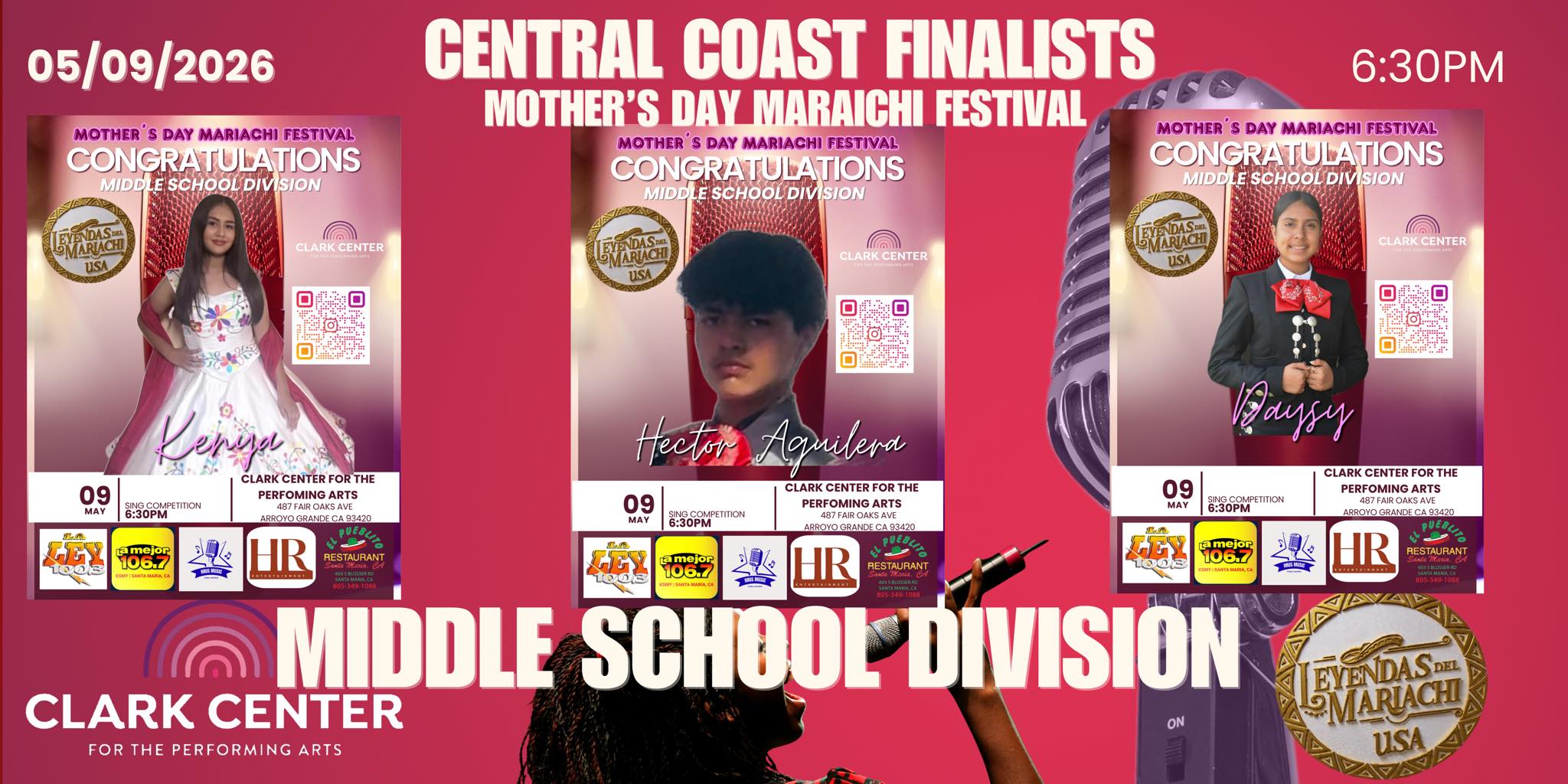 Congratulations Central Coast Finalists - Mother's Day Mariachi Festival - Middle School Division