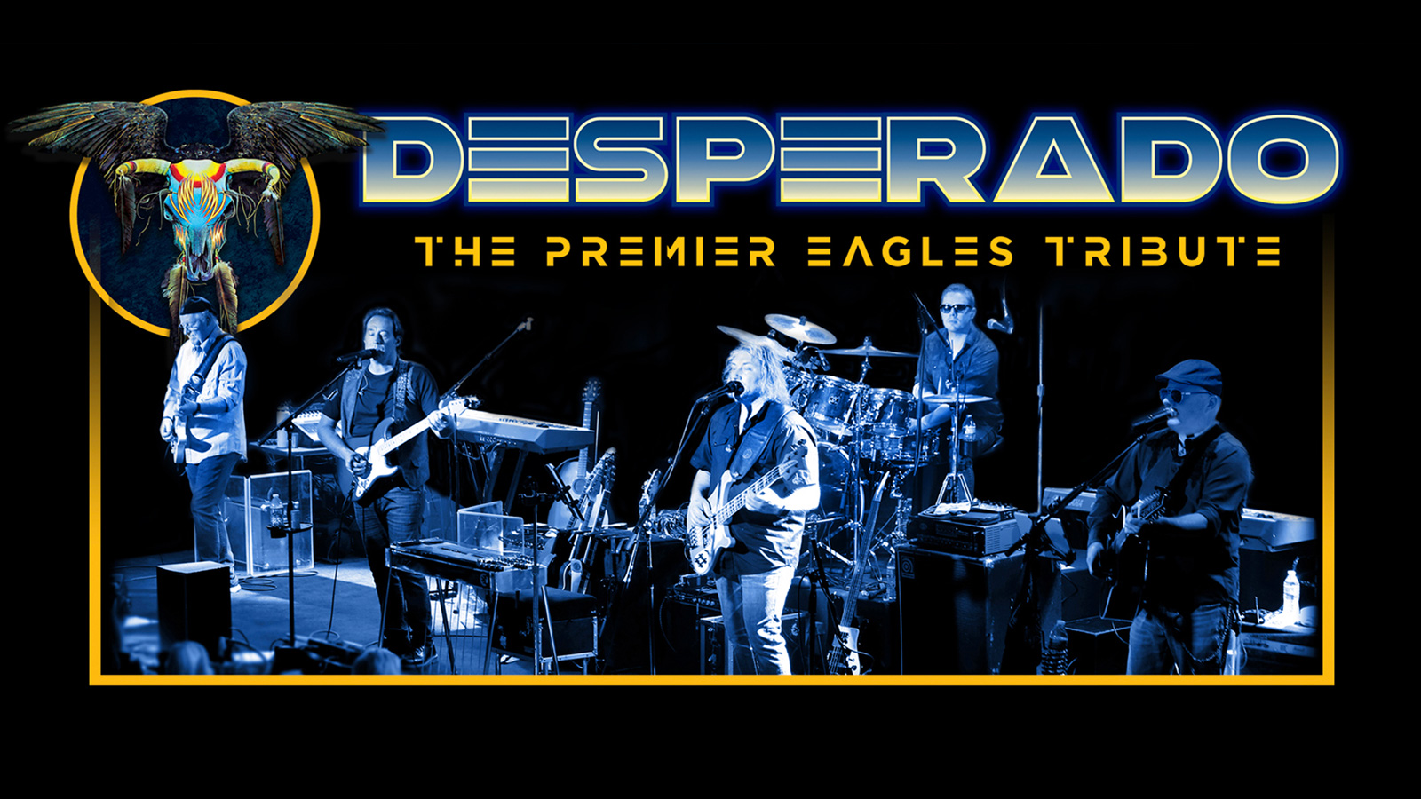 Desperado logo with band members performing on stage