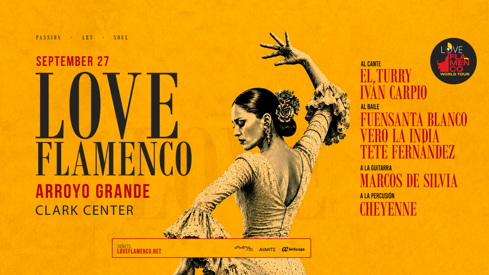 Love Flamenco - Arroyo Grande with image of Flamenco dancing posing.